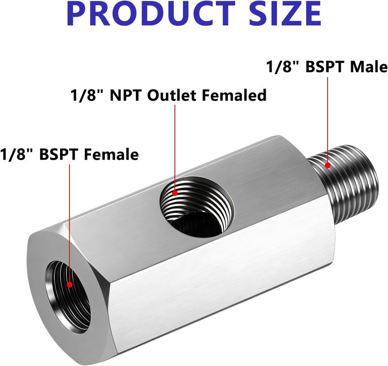Senlinyu محول حساس ضغط الزيت 1/8 BSPT، من الفولاذ المقاوم للصدأ 304 1/8" BSPT أنثوي إلى ذكر مع منفذ NPT، لتغذية زيت التيربو ومقياس ضغط الزيت - Image 5